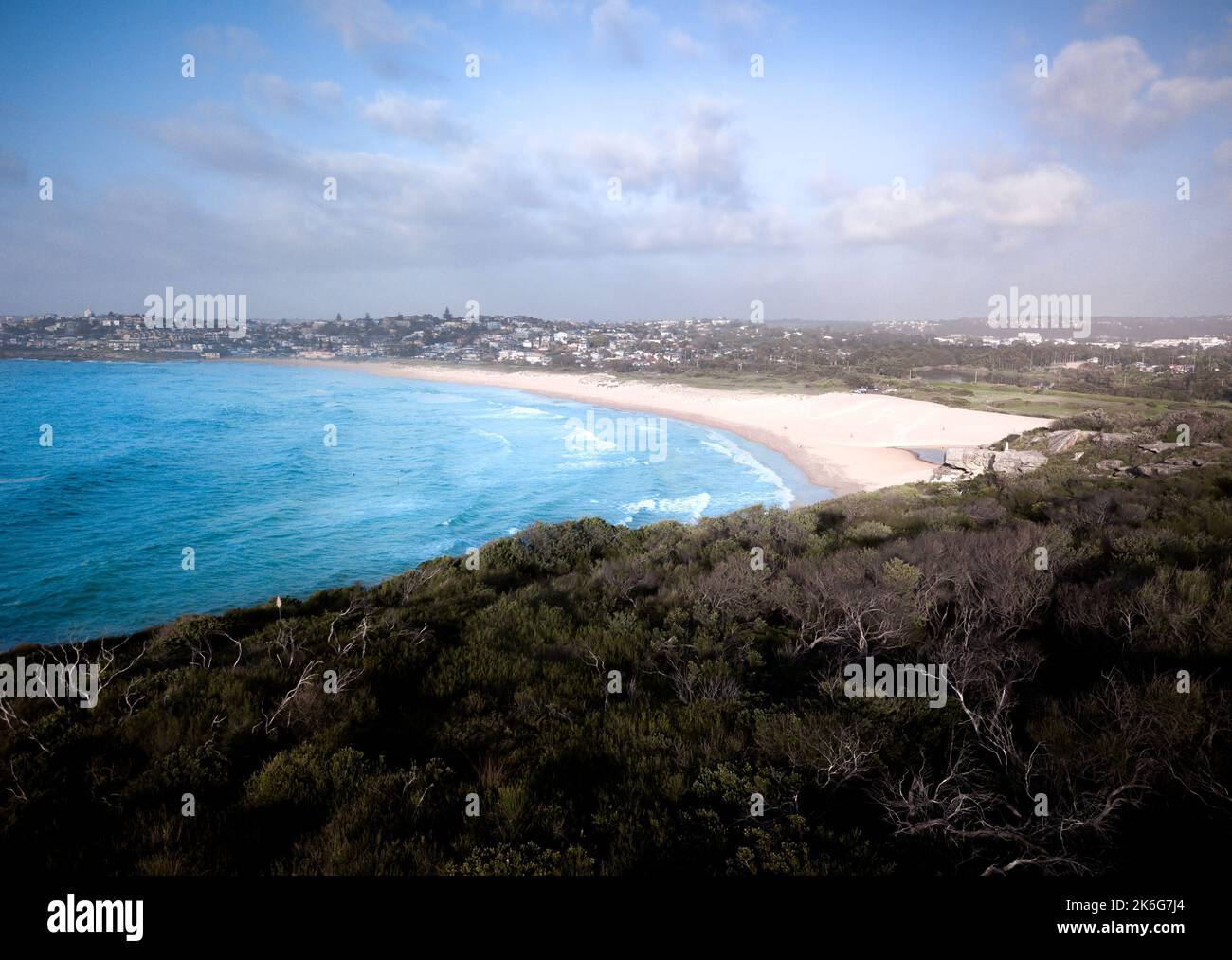 Headland views to Curl Curl beach and suburb, northern beaches, Australia Stock Photo