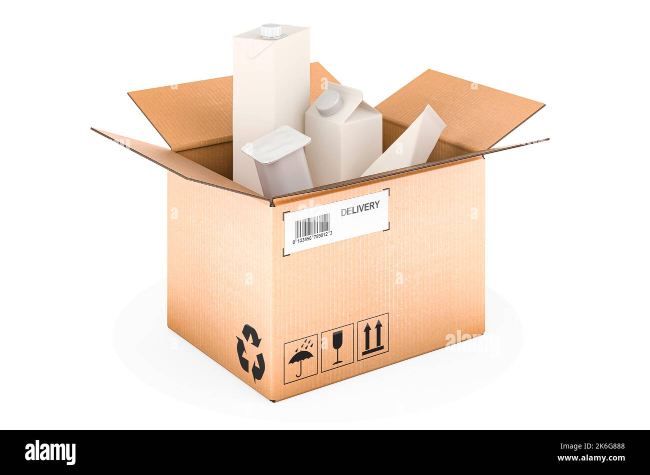 Parcel with package products, 3D rendering isolated on white background ...