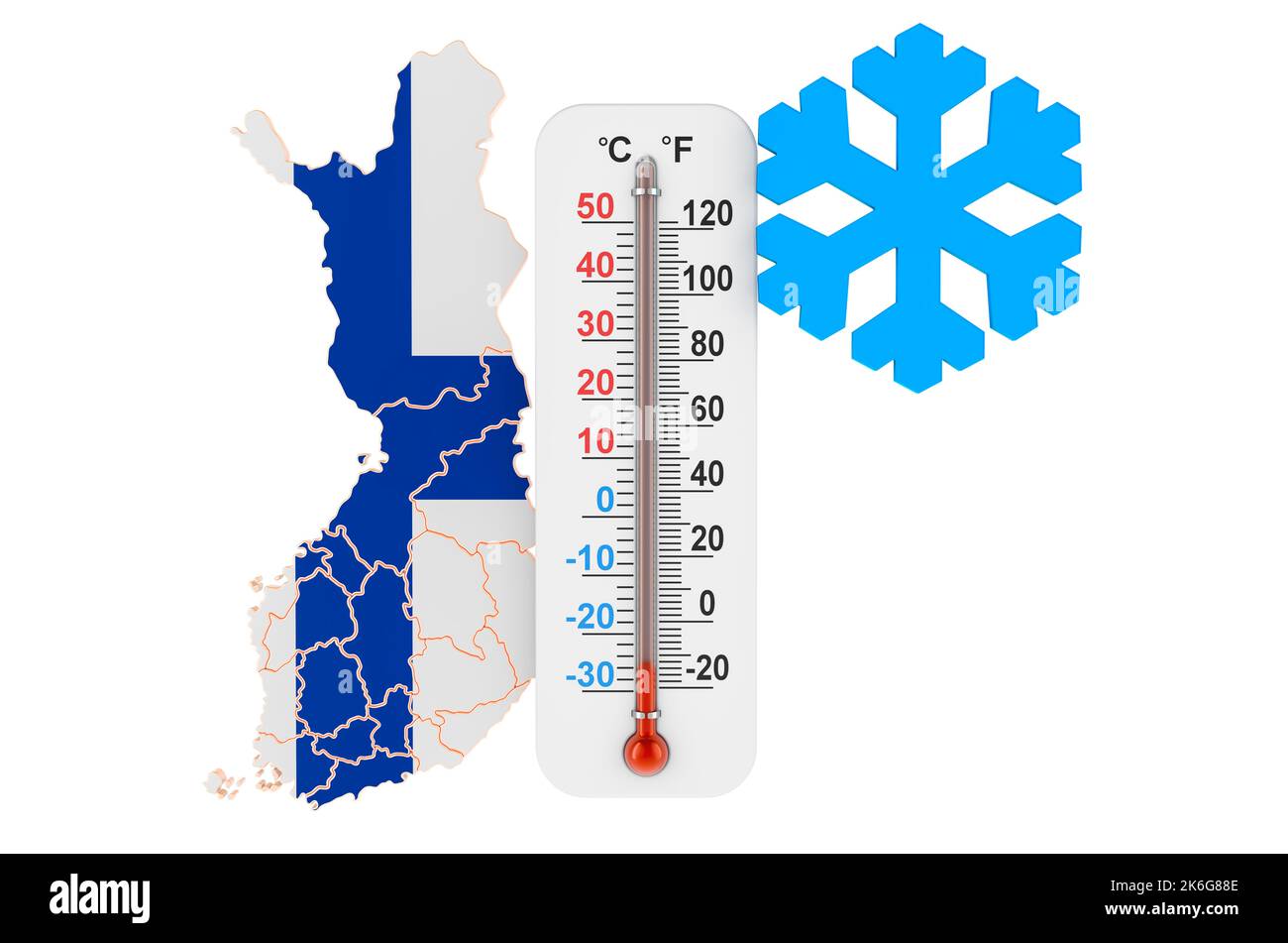 Extreme cold in Finland concept. 3D rendering isolated on white