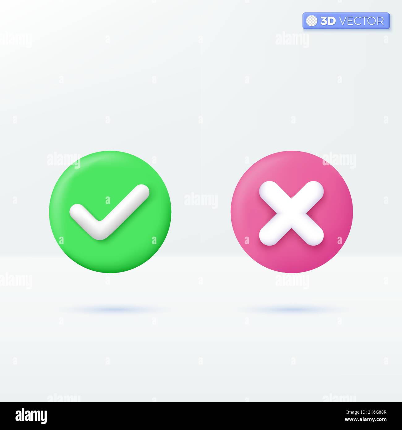 Right and Wrong icon symbols. check mark, cross mark, yes, accepted and rejected concept. 3D vector isolated illustration design Cartoon pastel Minima Stock Vector