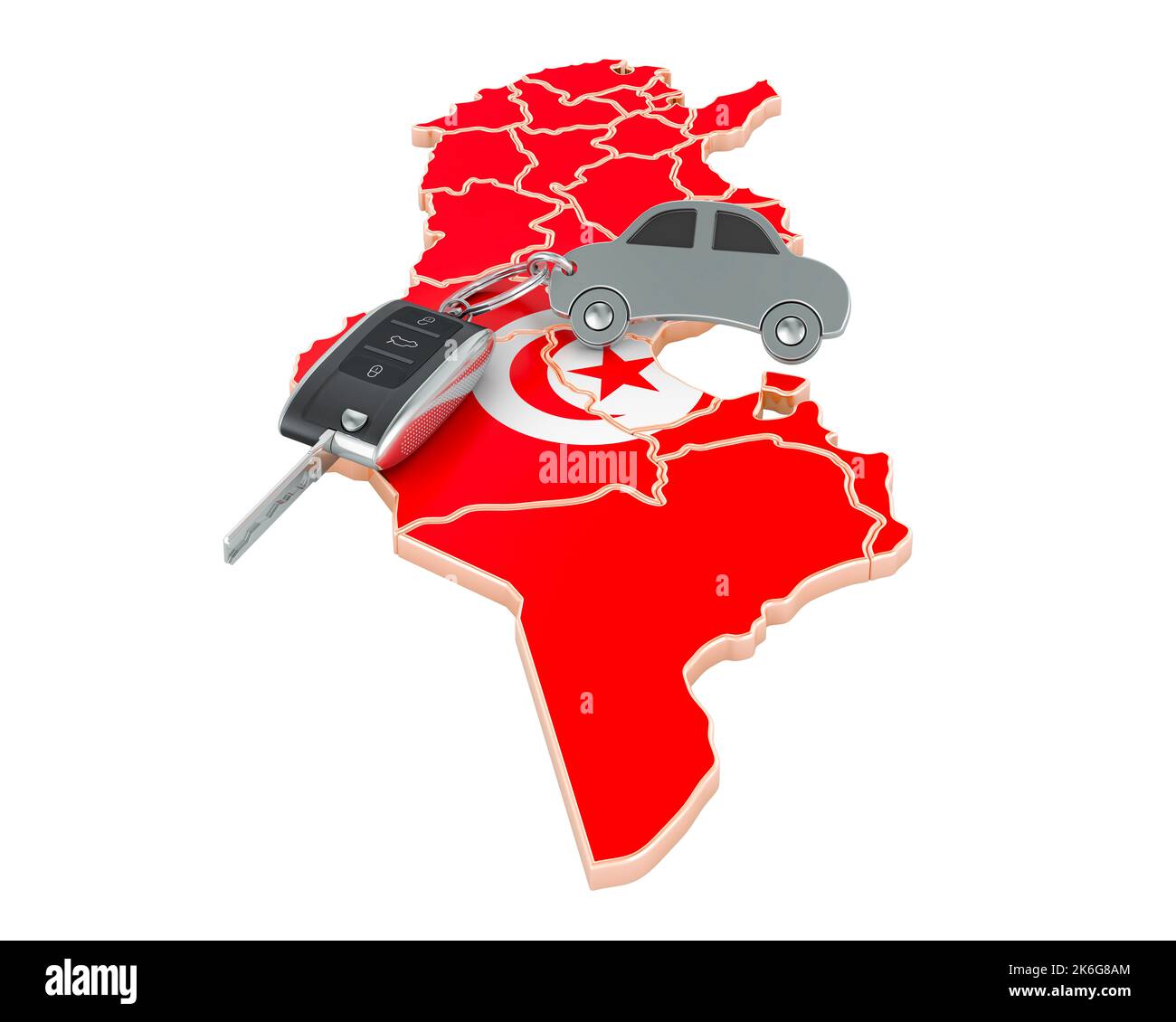 Sale or rent car in Tunisia concept, 3D rendering isolated on white