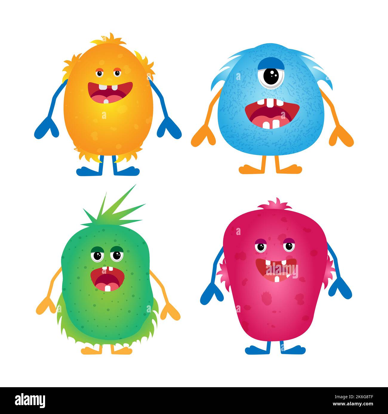Monsters are funny and cute, Set of vector monsters with different eyes and shaggy teeth. Vector illustration Stock Vector