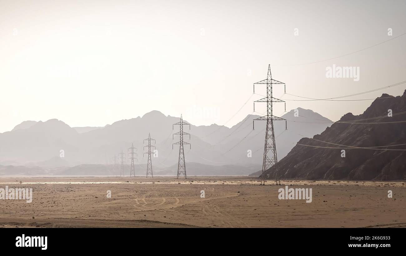 A view of the power lines in the desert Stock Photo - Alamy