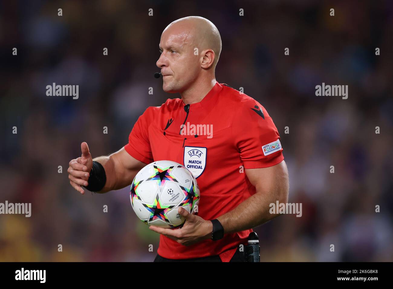 Barcelona, Spain, 12th October 2022. The Referee Szymon Marciniak of Poland reacts during the UEFA Champions League match at Camp Nou, Barcelona. Picture credit should read: Jonathan Moscrop / Sportimage Stock Photo