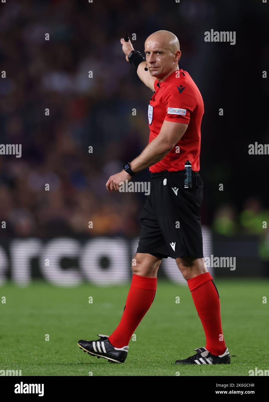 Barcelona, Spain, 12th October 2022. The Referee Szymon Marciniak of Poland reacts during the UEFA Champions League match at Camp Nou, Barcelona. Picture credit should read: Jonathan Moscrop / Sportimage Stock Photo