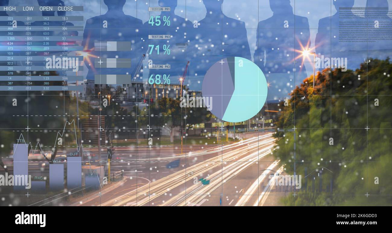 Composition of data processing over cityscape Stock Photo