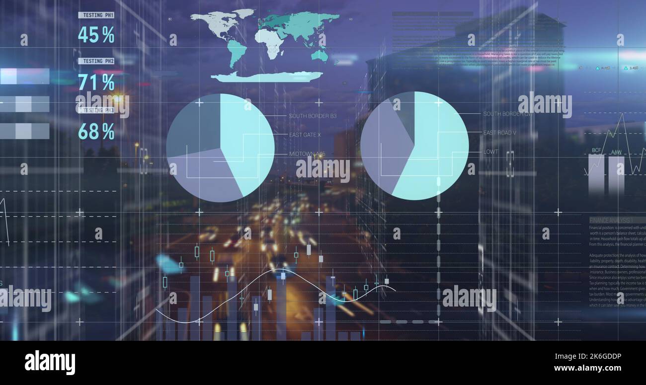 Composition of data processing over cityscape Stock Photo