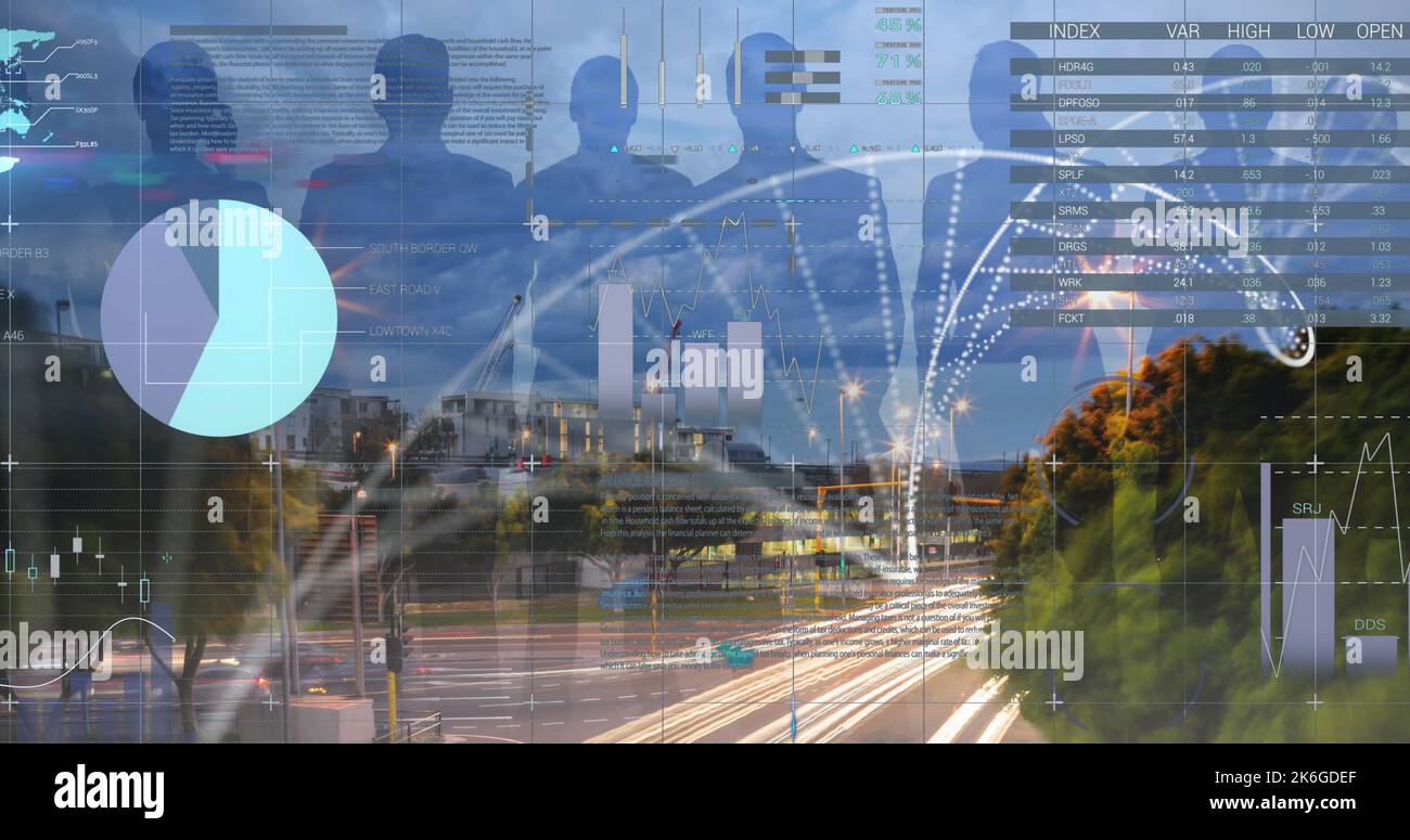 Composition of data processing over cityscape Stock Photo