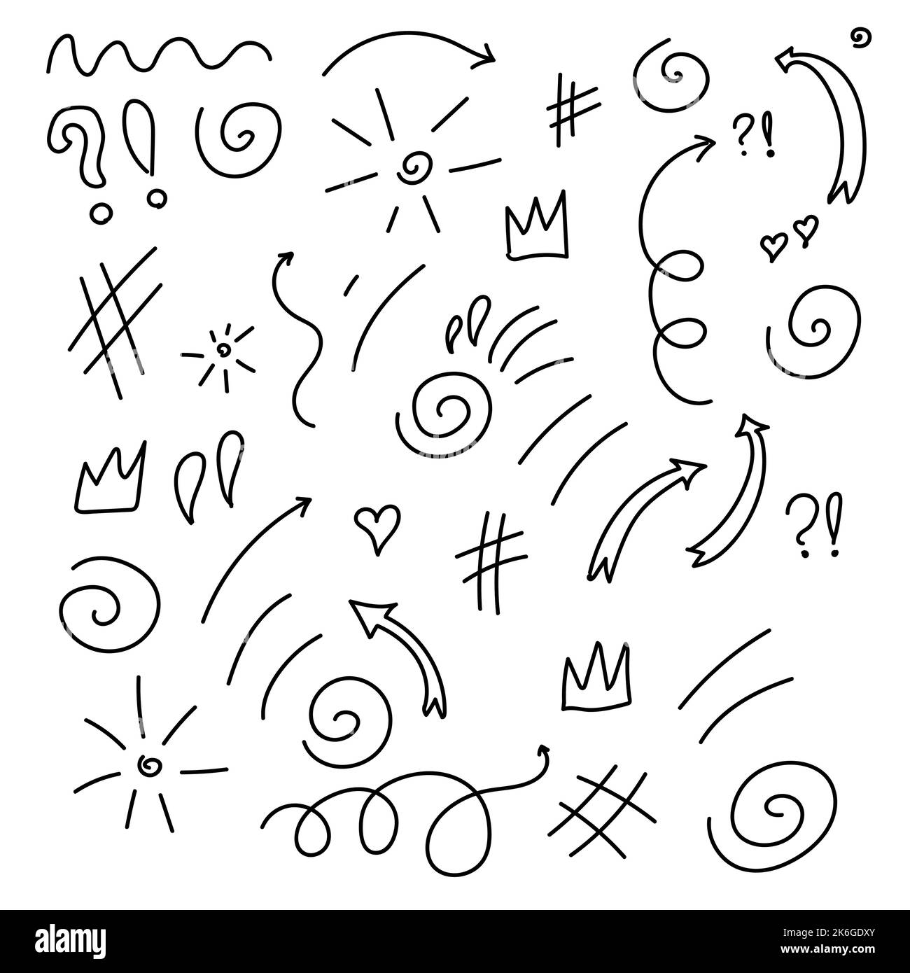 chaotic doodle pattern background sun arrows crown Stock Vector