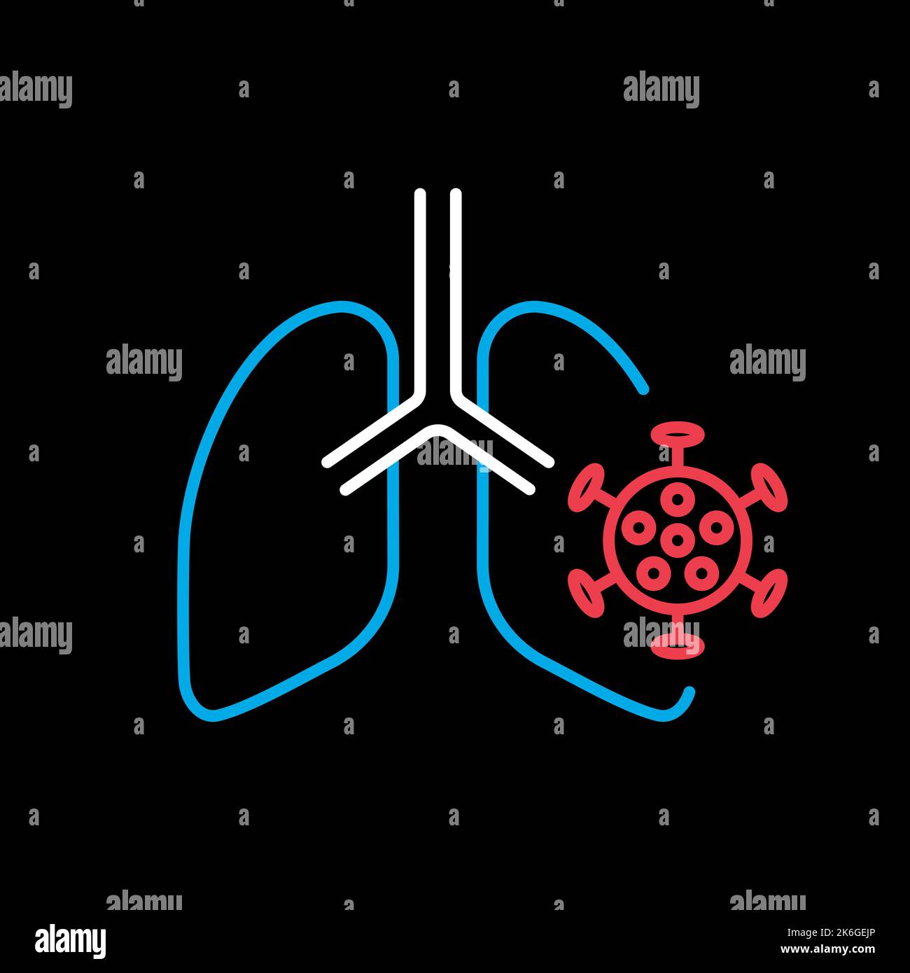 Human lungs infected by virus and bacteria vector flat icon on black ...