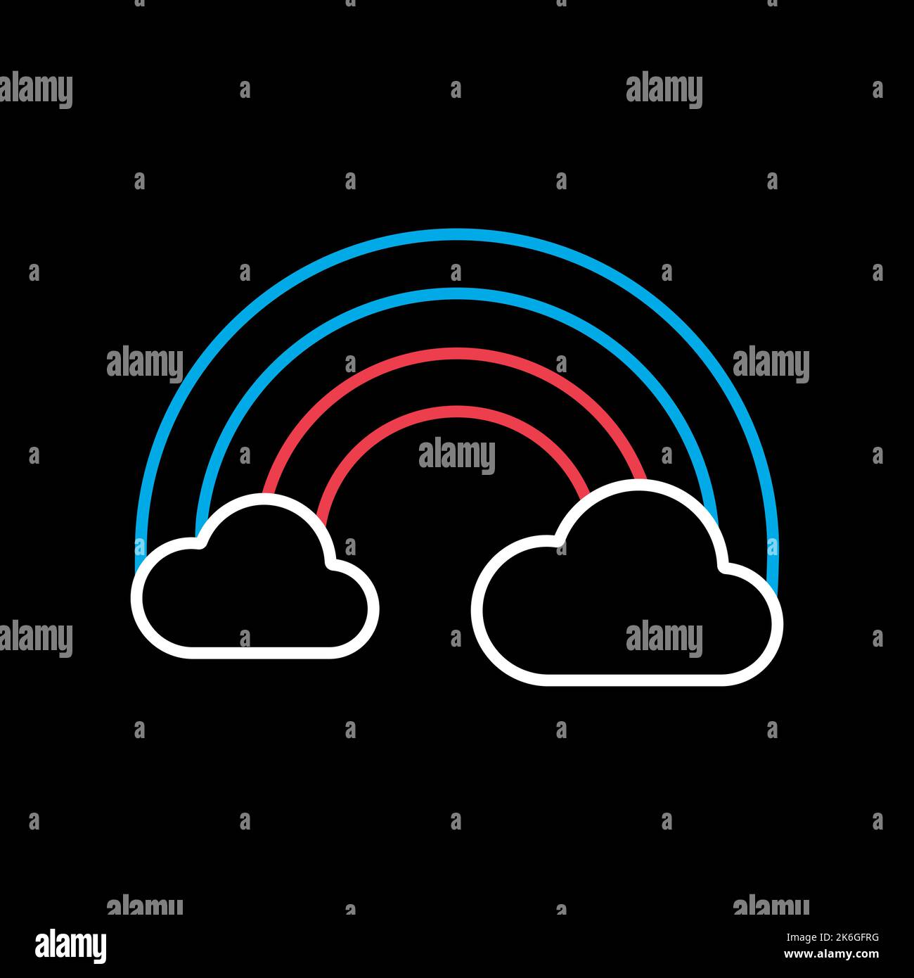 Rainbow and cloud isolated vector icon on black background. Meteorology ...