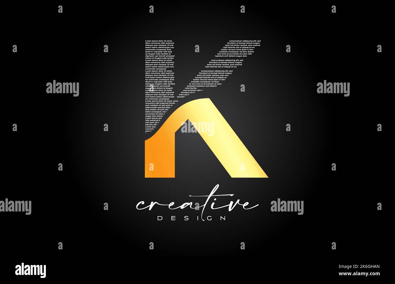 Golden K Letter Logo Design with Creative letter k made of Black text ...