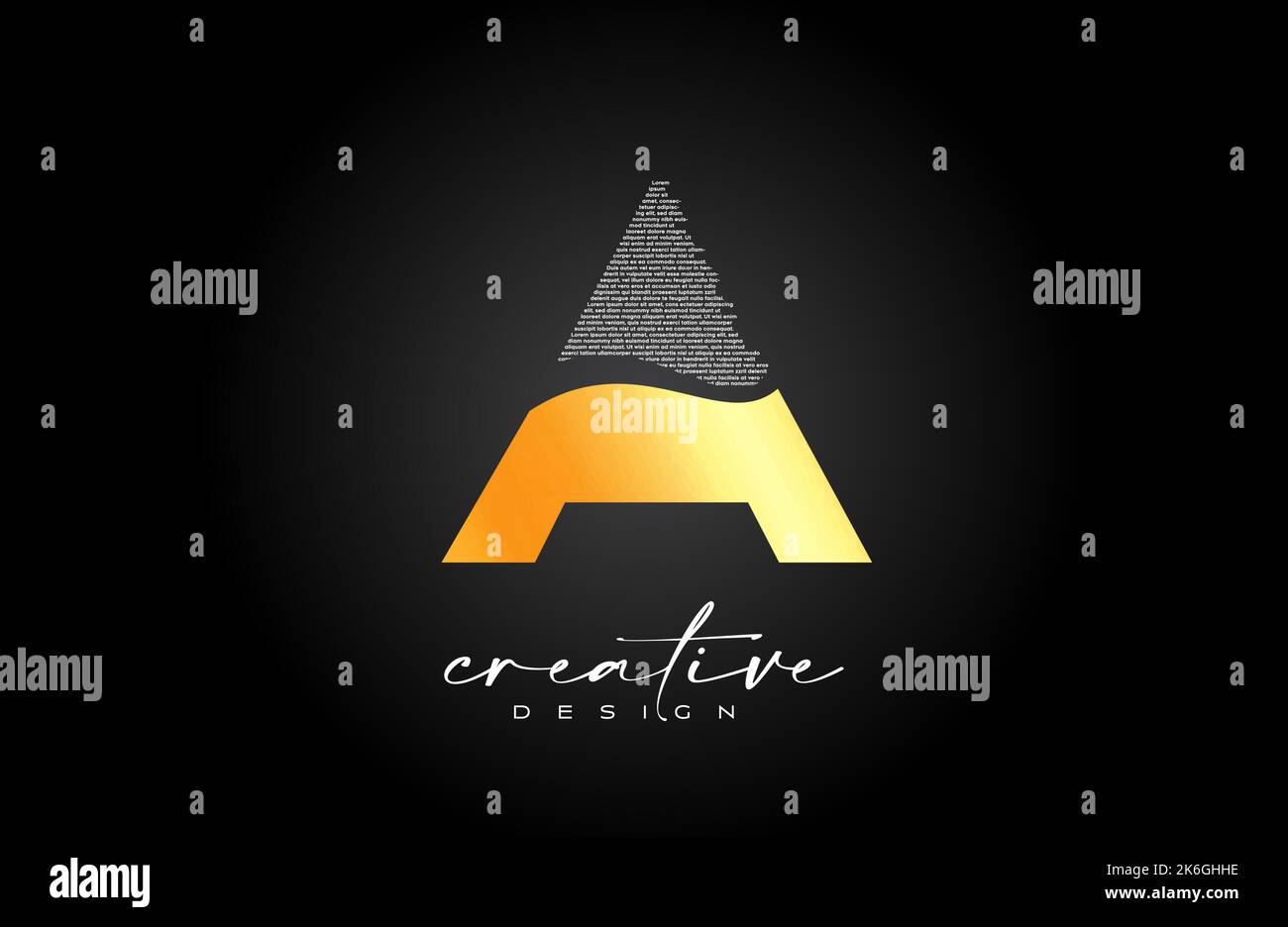 Golden A Letter Logo Design with Creative letter a made of Black text ...