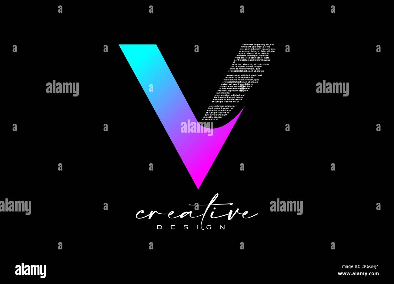 Purple V Letter Logo Design with Creative letter v made of Black text ...