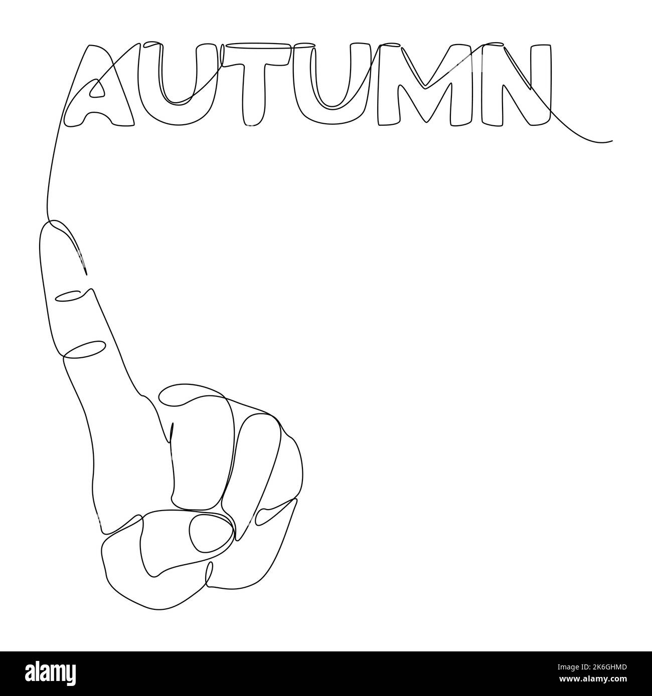 One continuous line of index finger pointng at Autumn word. Thin Line Illustration vector concept. Contour Drawing Creative ideas. Stock Vector