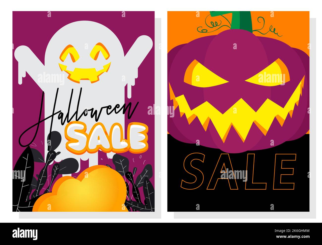 Halloween Sale posters banner template design set, special deal, holiday season offer. Vector illustration clearance, Discount Poster. Business, Store Stock Vector
