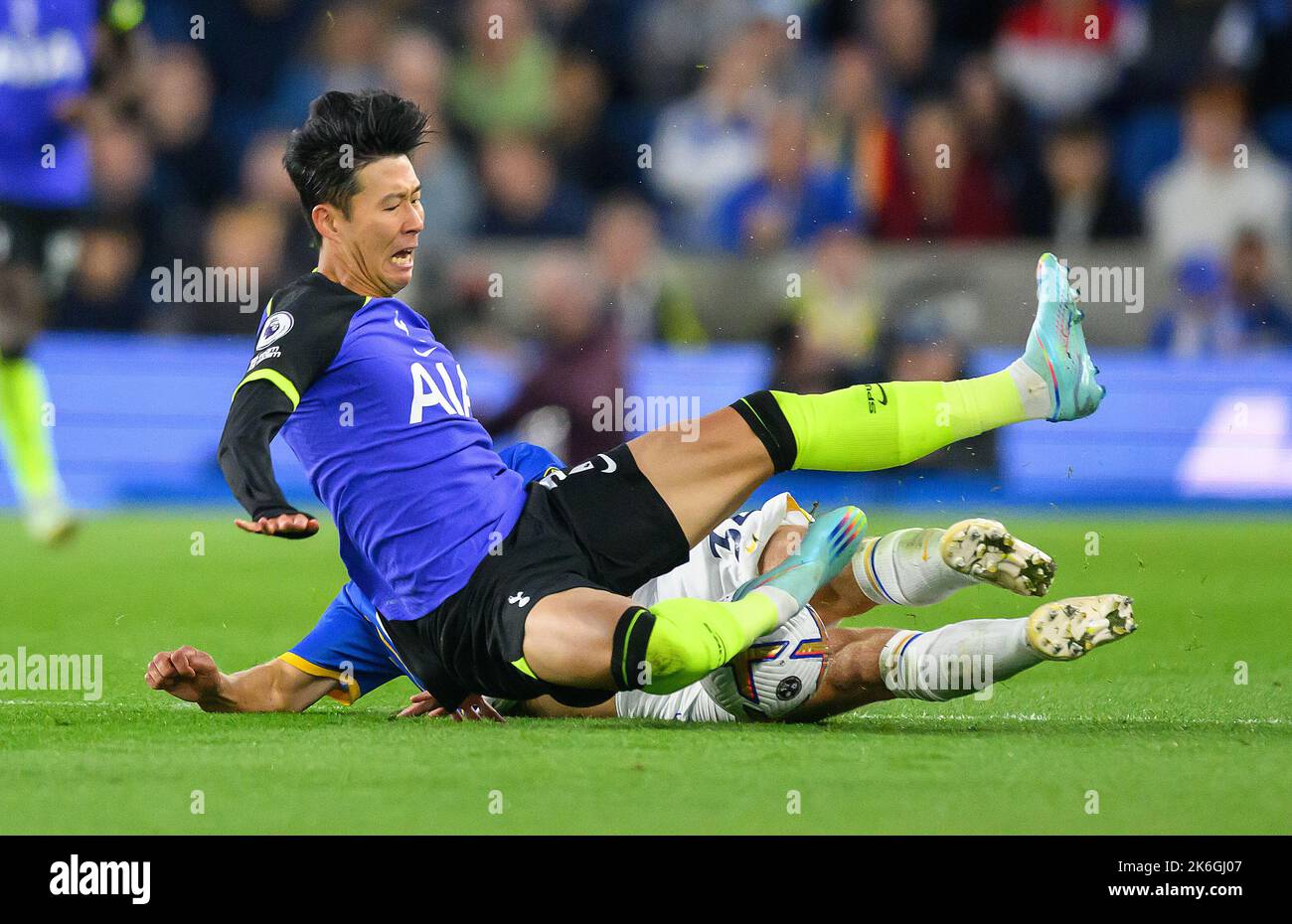 08 Oct 2022 - Brighton and Hove Albion v Tottenham Hotspur - Premier League - Amex Stadium  Tottenham's Heung-Min Son is tackled by Joël Veltman during the Premier League match at the Amex Stadium. Picture : Mark Pain / Alamy Live News Stock Photo