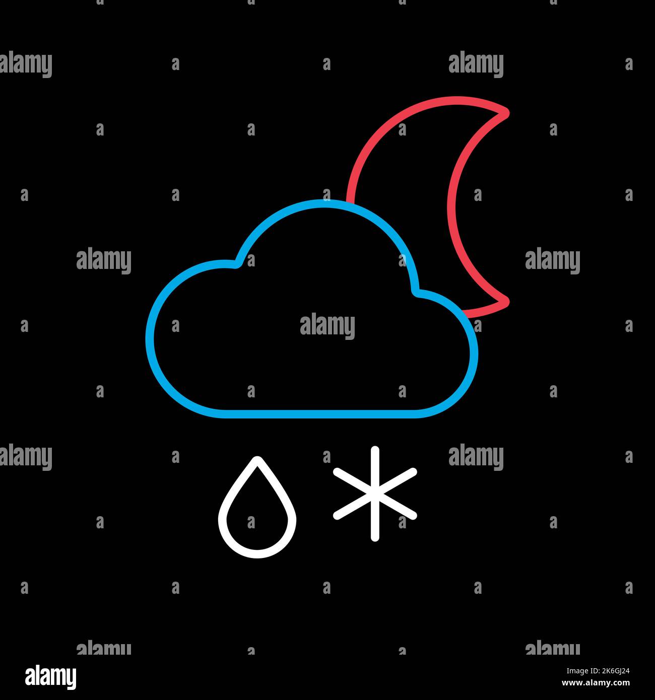 Cloud with snow and rain moon vector icon on black background ...