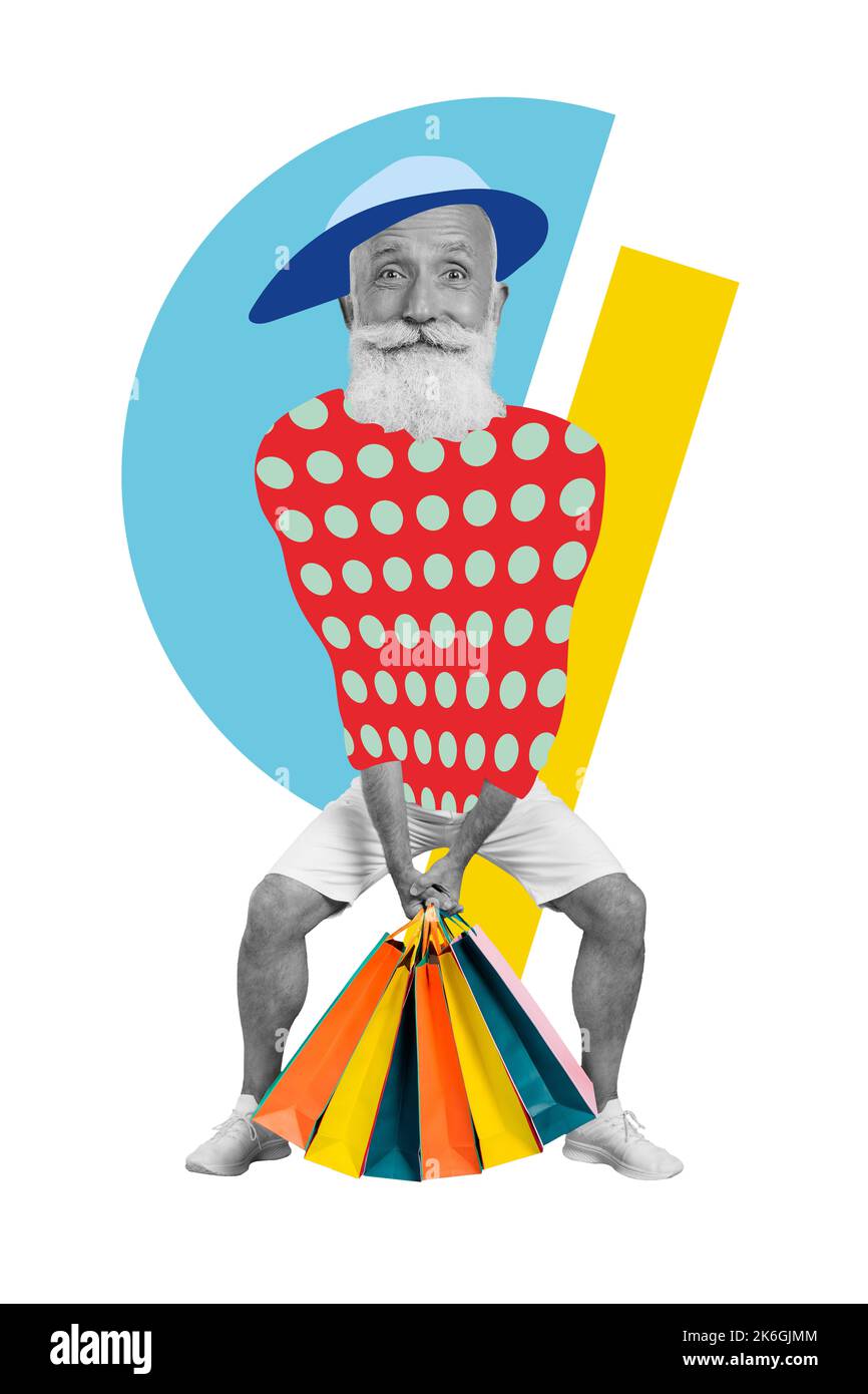 Photo artwork minimal picture of funny funky old guy going shopping