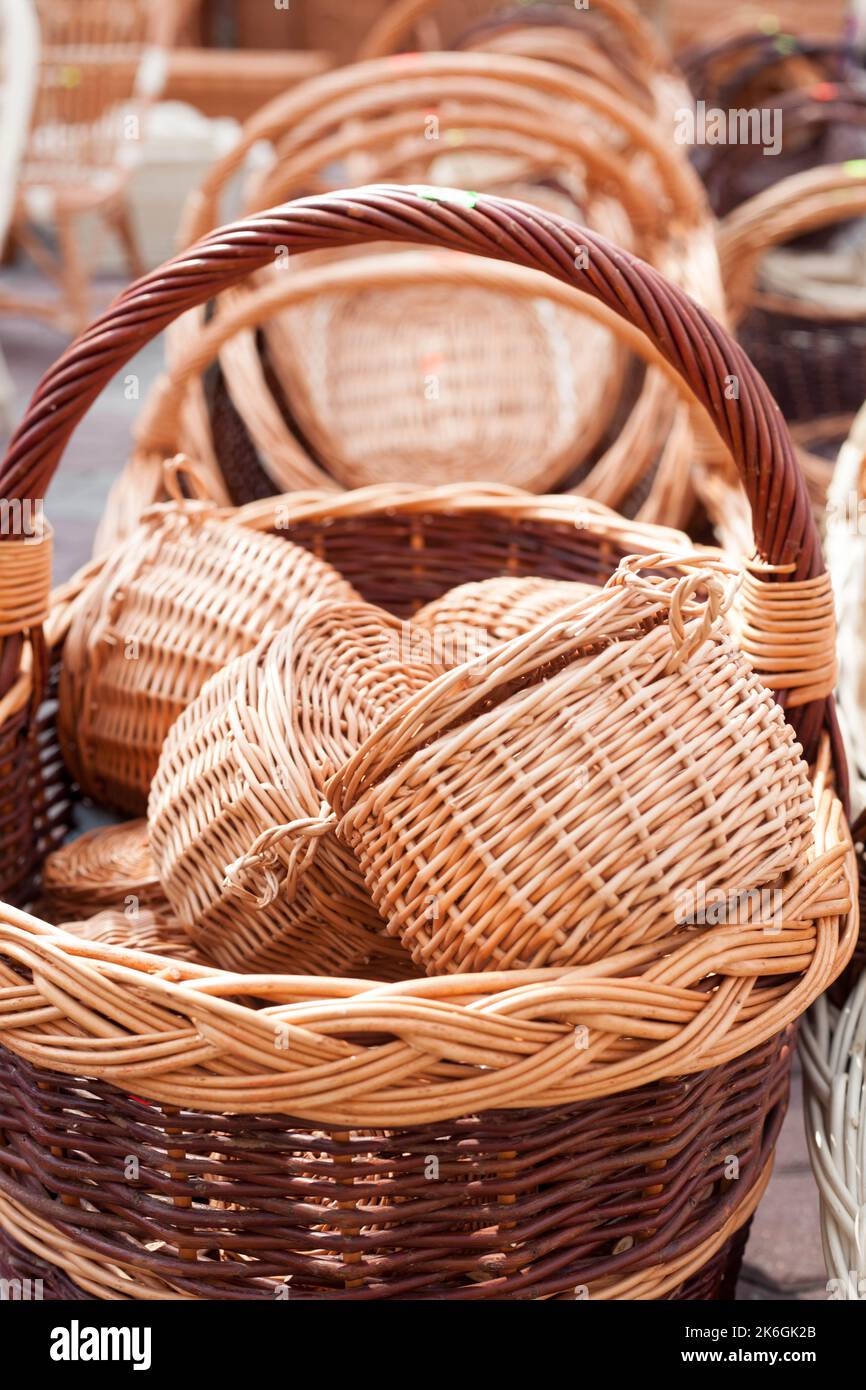 handmade wicker baskets at the market Stock Photo Alamy