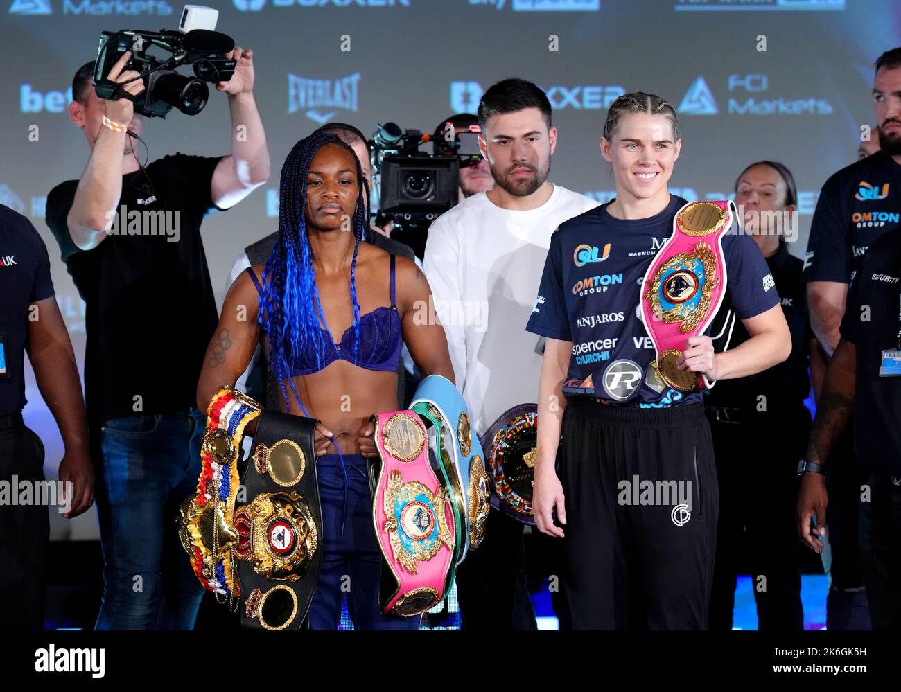 Claressa Shields (left) and Savannah Marshall during the weighin at the Genesis Cinema, London