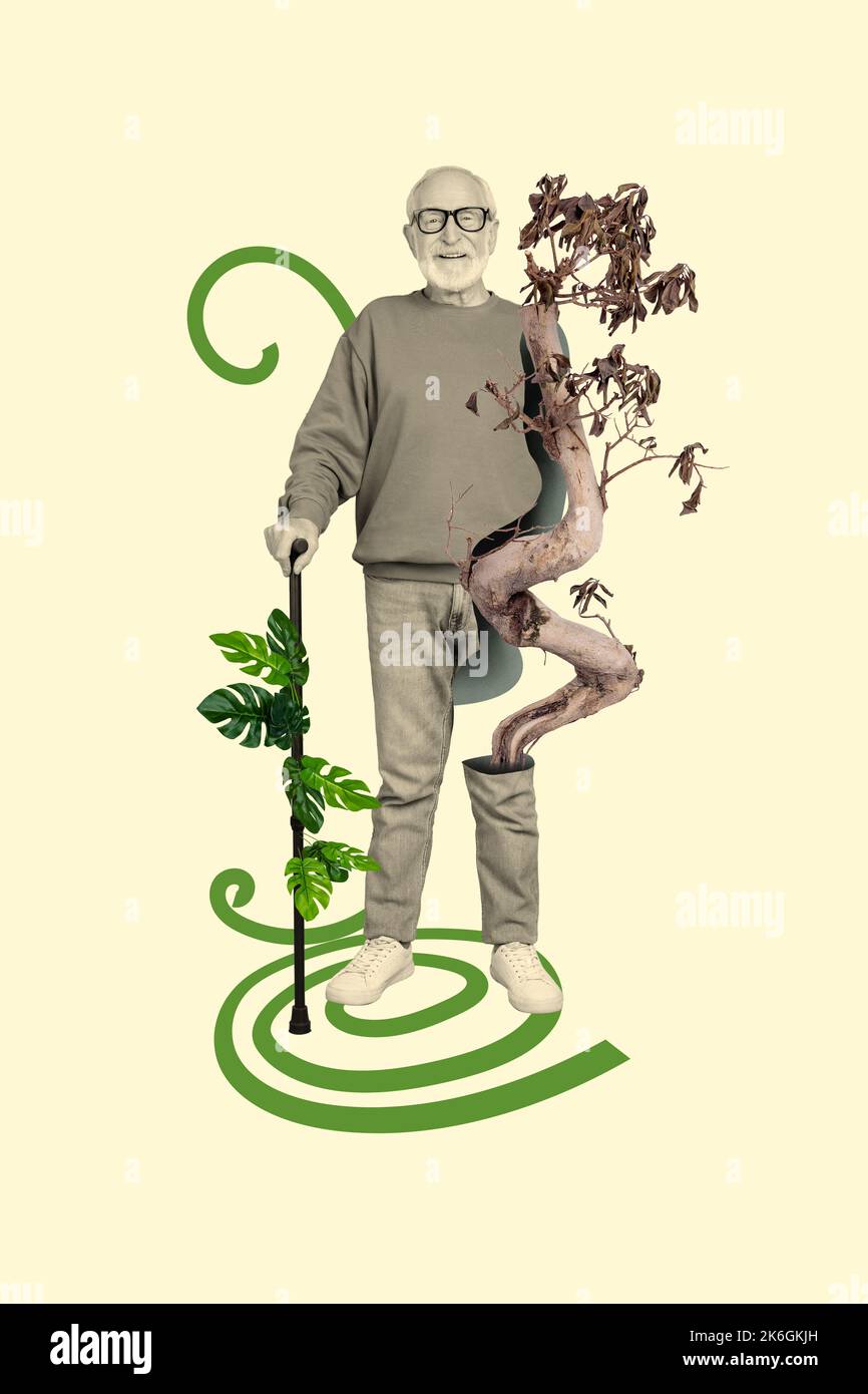 Creative 3d photo artwork graphics painting of happy old guy having new