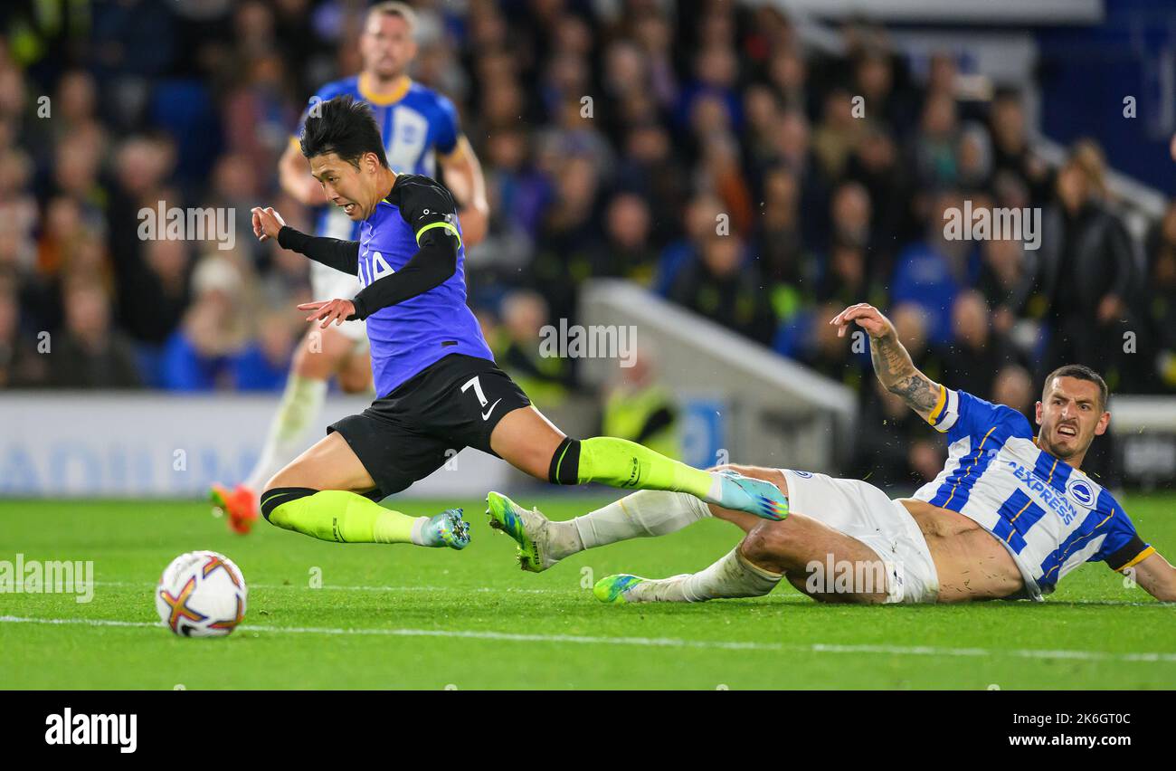 08 Oct 2022 - Brighton and Hove Albion v Tottenham Hotspur - Premier League - Amex Stadium  Tottenham's Heung-Min Son is tackled by Lewis Dunk during the Premier League match against Brighton. Picture : Mark Pain / Alamy Live News Stock Photo