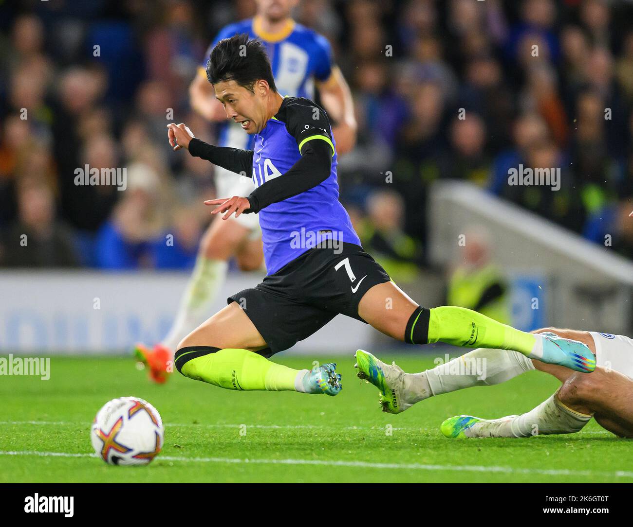08 Oct 2022 - Brighton and Hove Albion v Tottenham Hotspur - Premier League - Amex Stadium  Tottenham's Heung-Min Son is tackled by Lewis Dunk during the Premier League match against Brighton. Picture : Mark Pain / Alamy Live News Stock Photo