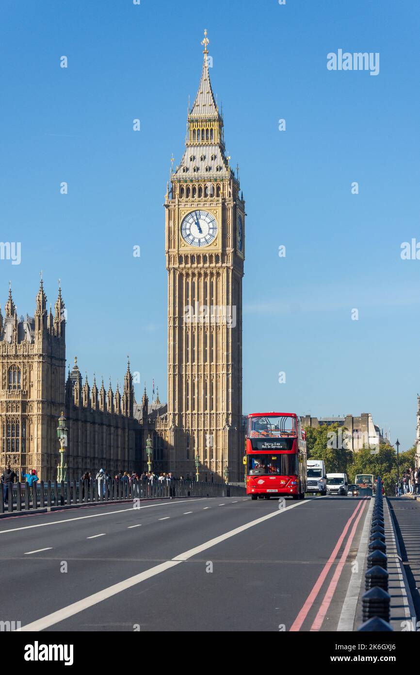 Palace of Westminster (Houses of Parliament) and Big Ben from Westminster Bridge, City of Westminster, Greater London, England, United Kingdom Stock Photo