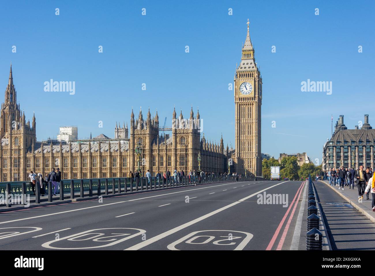 Palace of Westminster (Houses of Parliament) and Big Ben from Westminster Bridge, City of Westminster, Greater London, England, United Kingdom Stock Photo