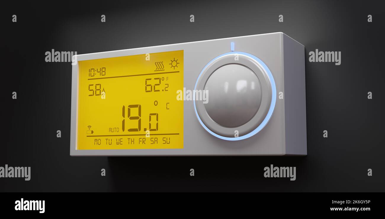 Energy saving temperature. Home heating thermostat to 19 Celsius