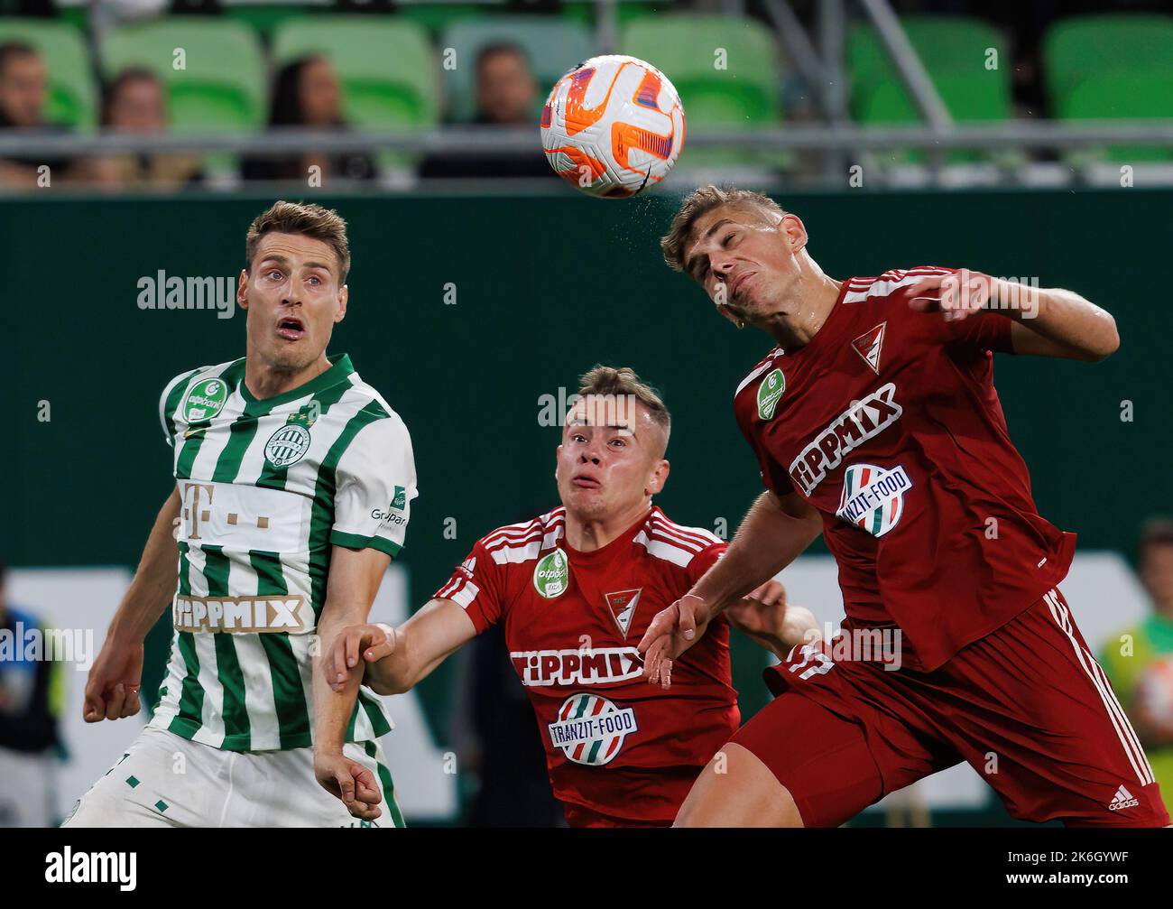 BUDAPEST, HUNGARY - MAY 7: Muhamed Besic of Ferencvarosi TC runs with the  ball during the Hungarian OTP Bank Liga match between Ferencvarosi TC and  MTK Budapest at Groupama Arena on May