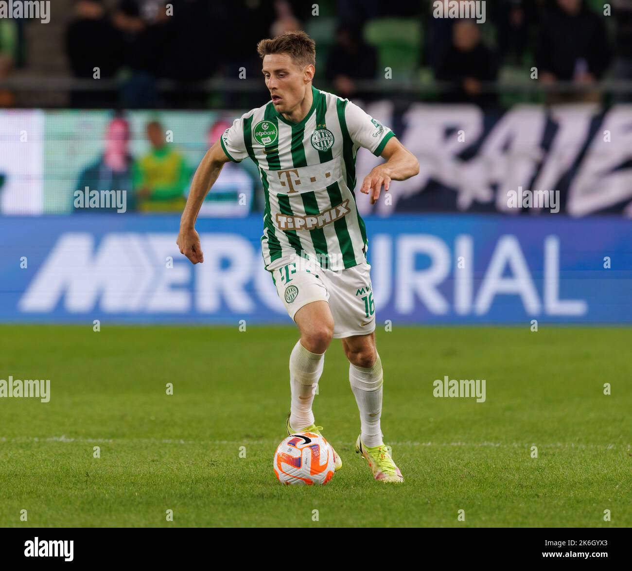 BUDAPEST, HUNGARY - OCTOBER 27: Ryan Mmaee of Ferencvarosi TC controls the  ball during the UEFA Europa League group H match between Ferencvarosi TC  and AS Monaco at Ferencvaros Stadium on October