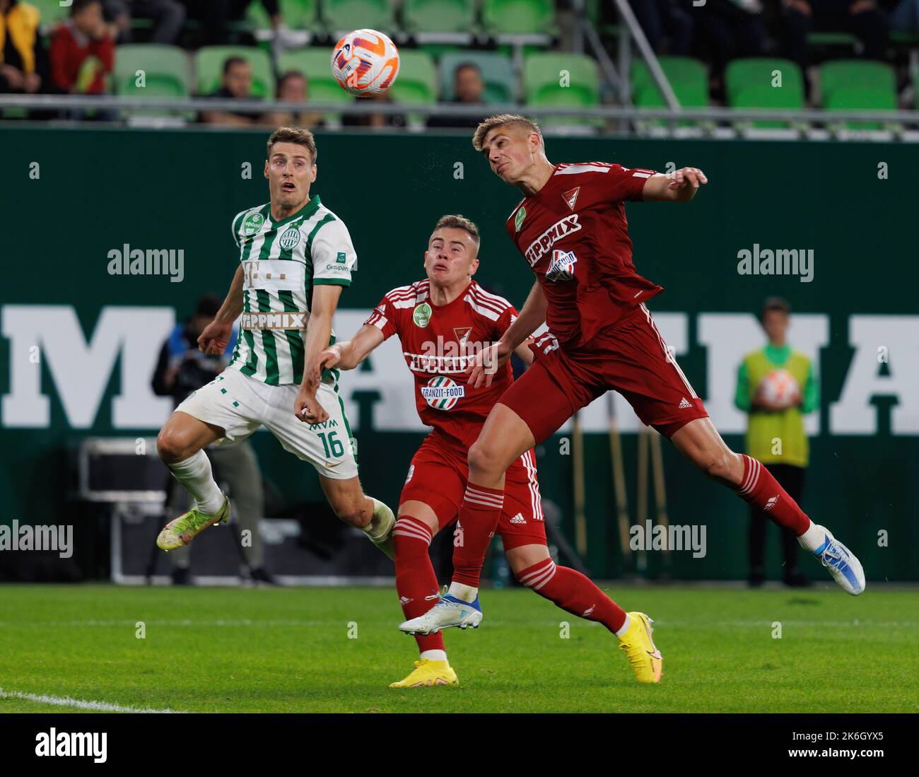 BUDAPEST, HUNGARY - MAY 7: Muhamed Besic of Ferencvarosi TC runs with the  ball during the Hungarian OTP Bank Liga match between Ferencvarosi TC and  MTK Budapest at Groupama Arena on May