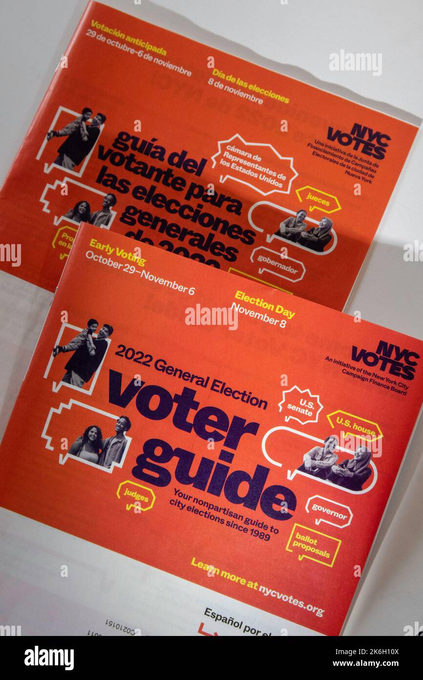 Close Up 2022 NYC Voter Guide for General Election, 8 November, NYC, USA Stock Photo