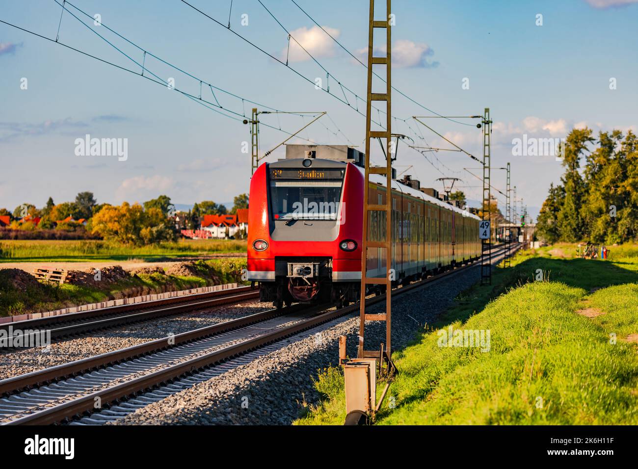 An electric-powered train in local public transport helps with German Mobilitaetswende Stock Photo