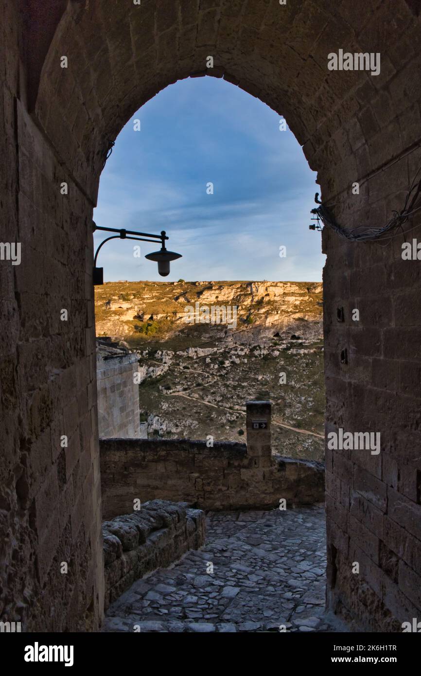 View of a beautiful corner in Matera old district Stock Photo
