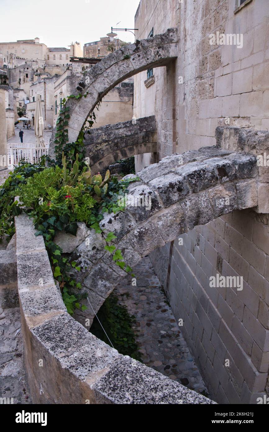 View of a beautiful corner in Matera old district Stock Photo
