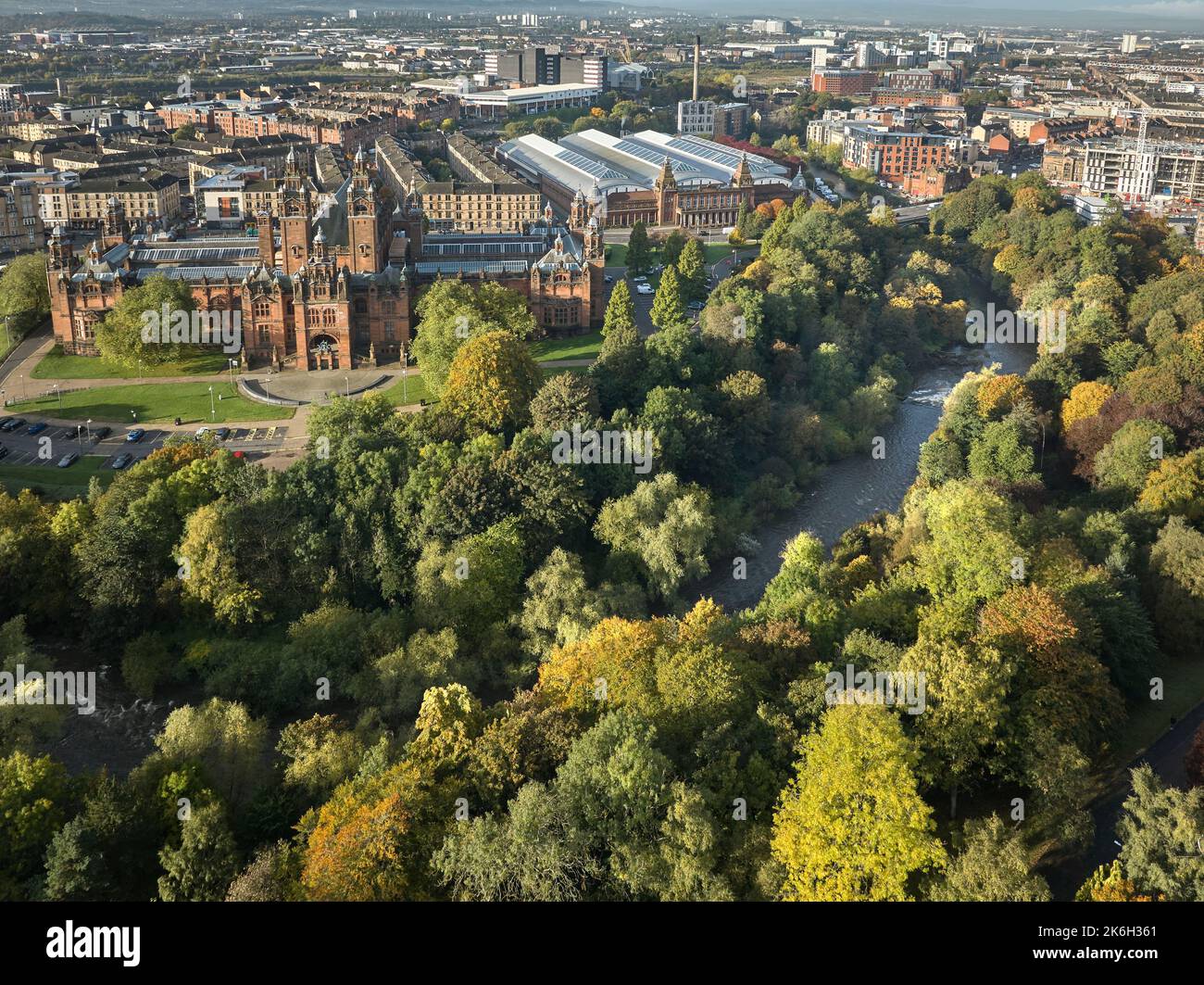Aerial view of Kelvingrove Art Gallery and Museum with Kelvingrove Park ...