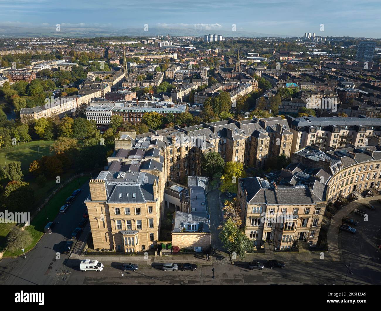 Aerial view of Park Circus and Park Quadrant one of Glasgow