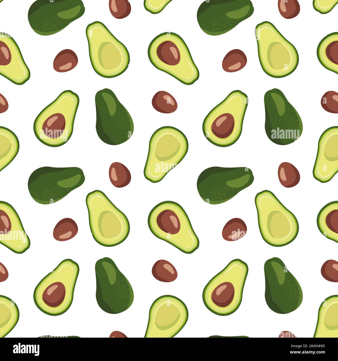 Seamless pattern with green avocado on white background. Bright print with fruits or vegetables, healthy food for clothing, wrapping paper, design. Vector flat illustration Stock Vector