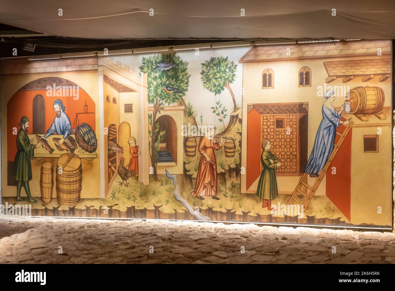 Israel, Acre (Akko), Crusader Citadel, underground mural Stock Photo