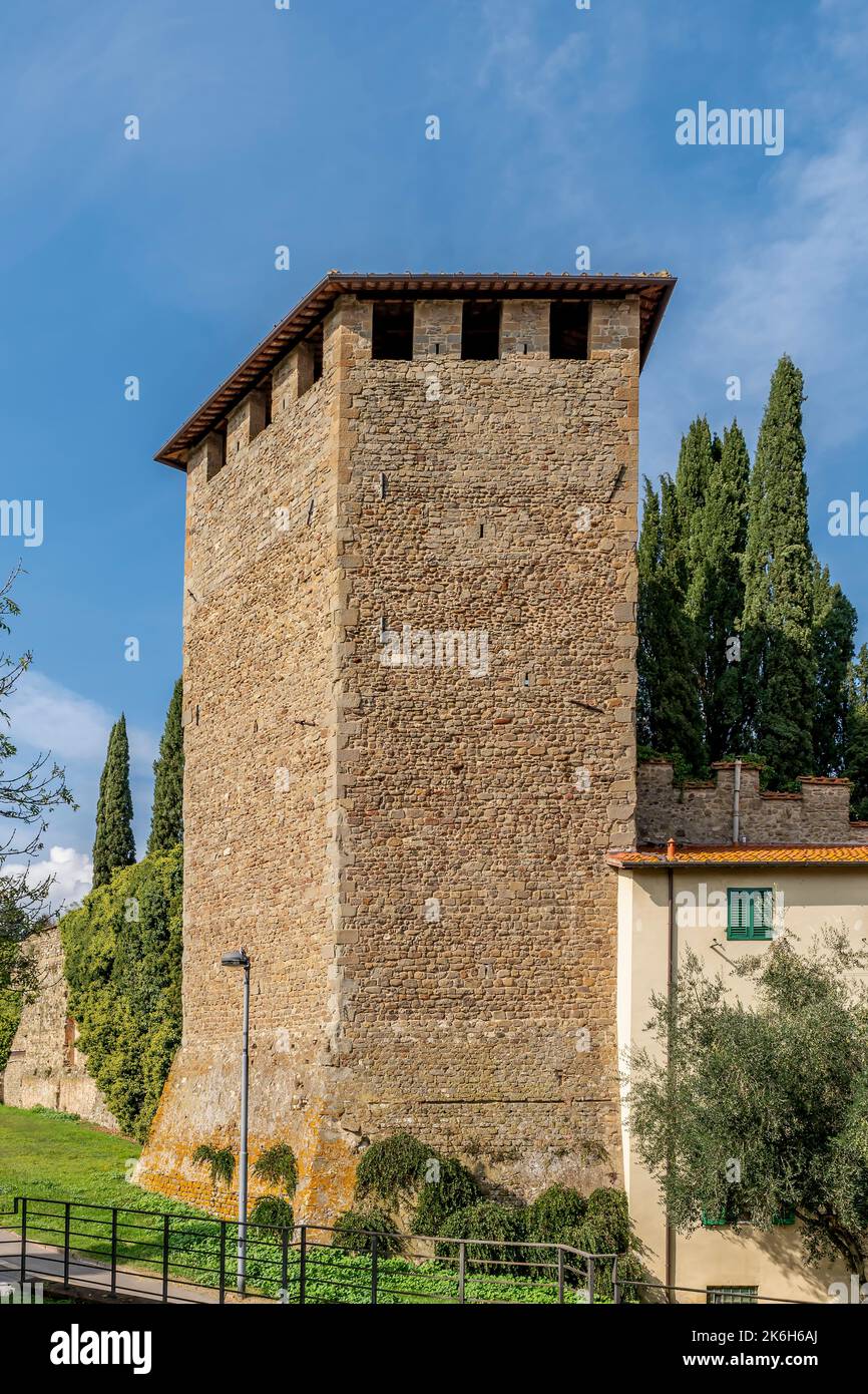 One of the ancient towers of the defensive walls of Figline Valdarno, Florence, Italy Stock Photo