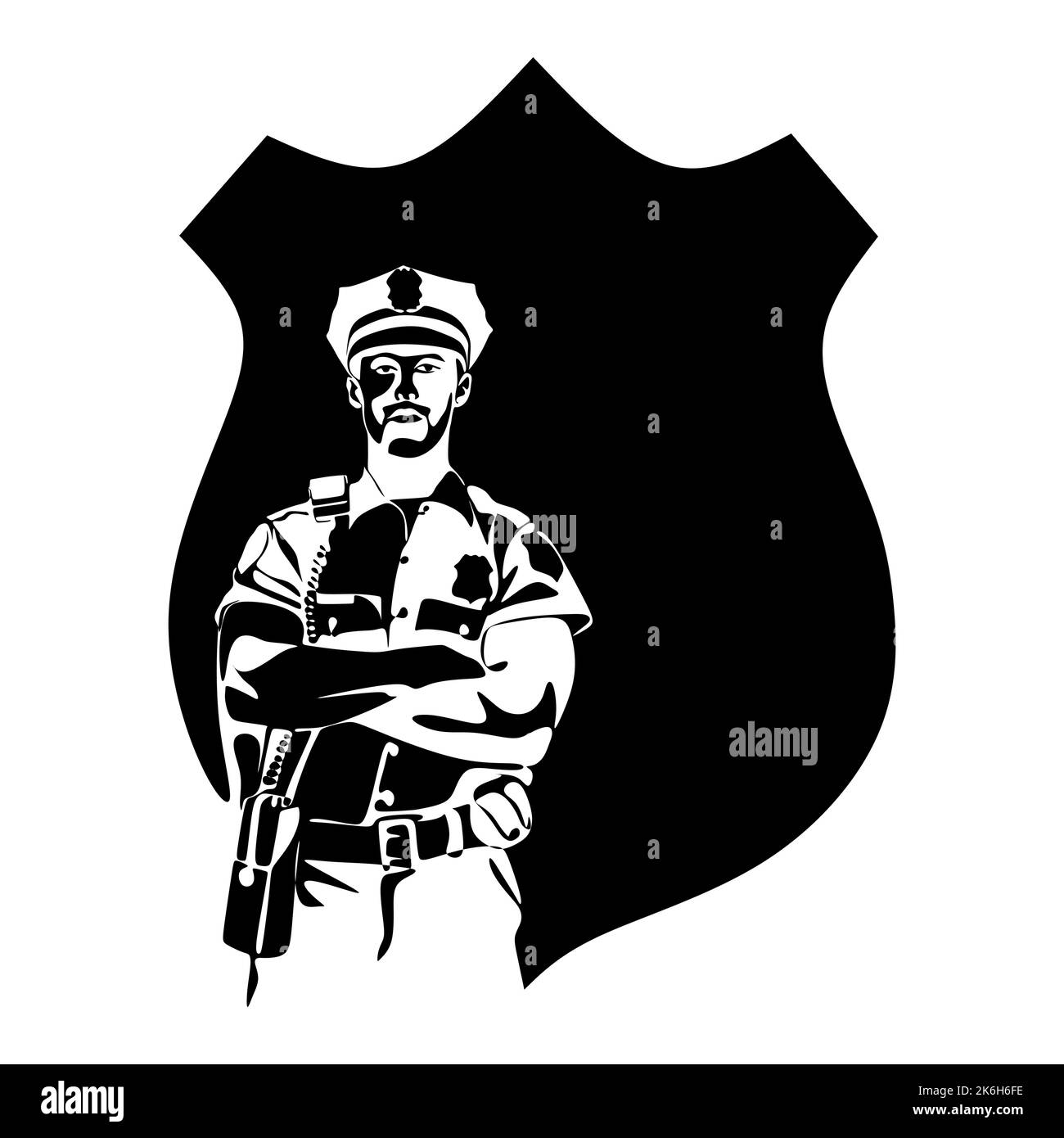 Policeman officer on duty vector silhouette illustration isolated on white background. National police day concept Stock Vector