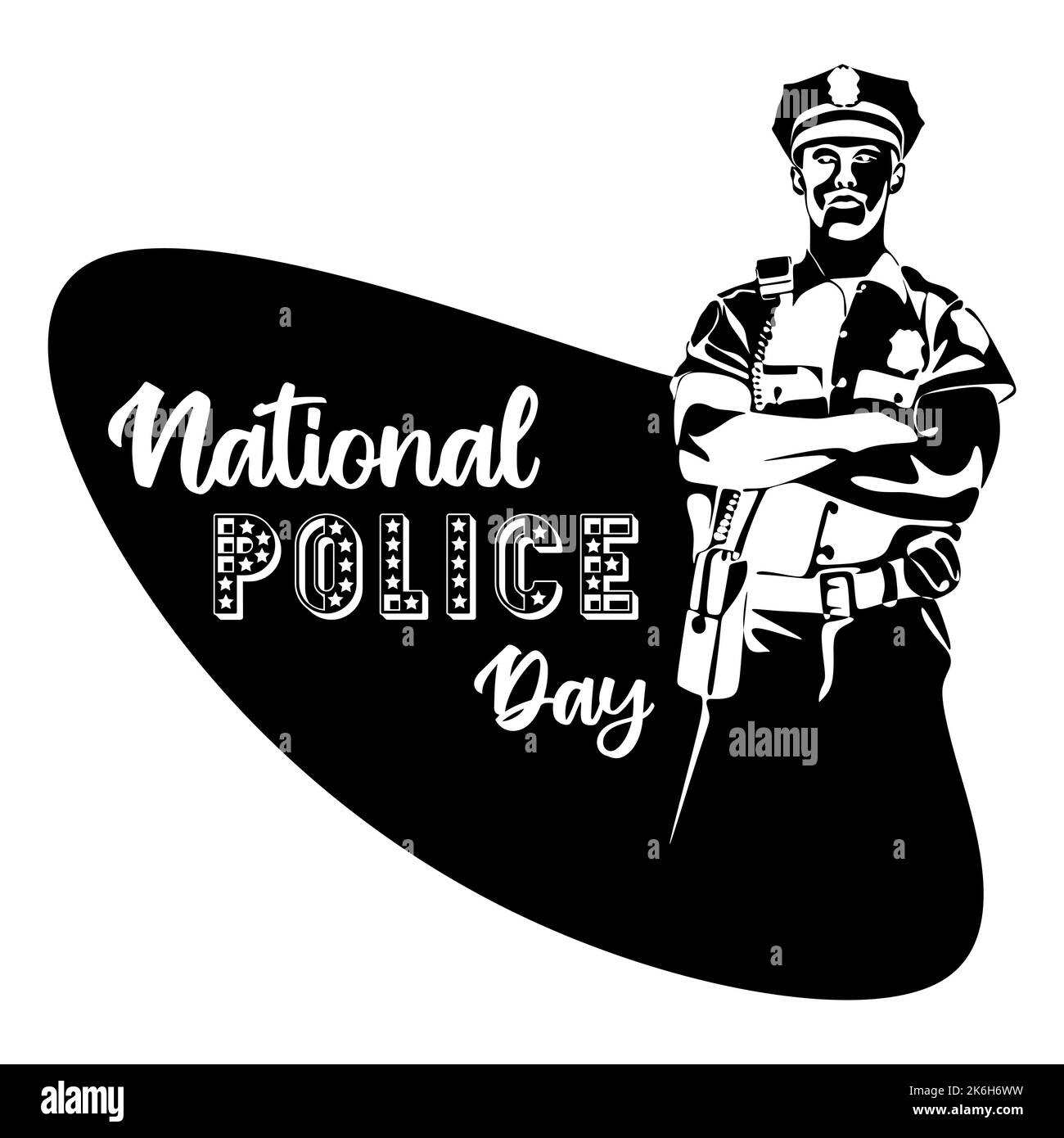 Policeman officer on duty vector silhouette. National police day concept Stock Vector