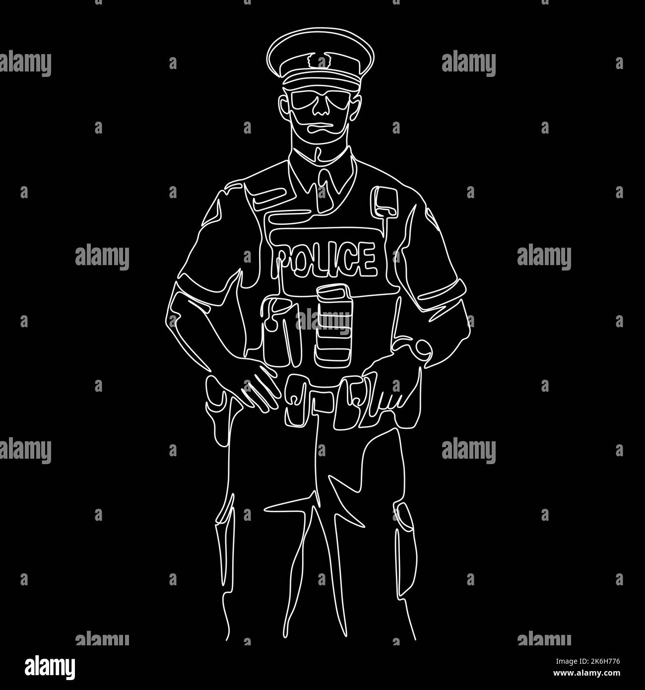 One continuous single drawn art line minimalism doodle hand character police officer. National police day concept Stock Vector