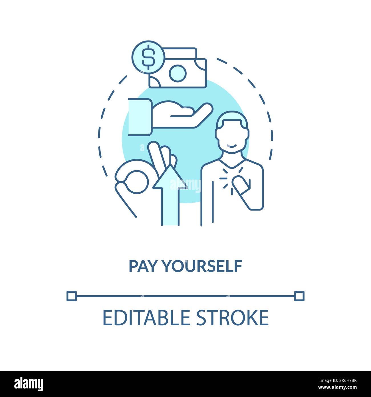 Pay yourself turquoise concept icon Stock Vector