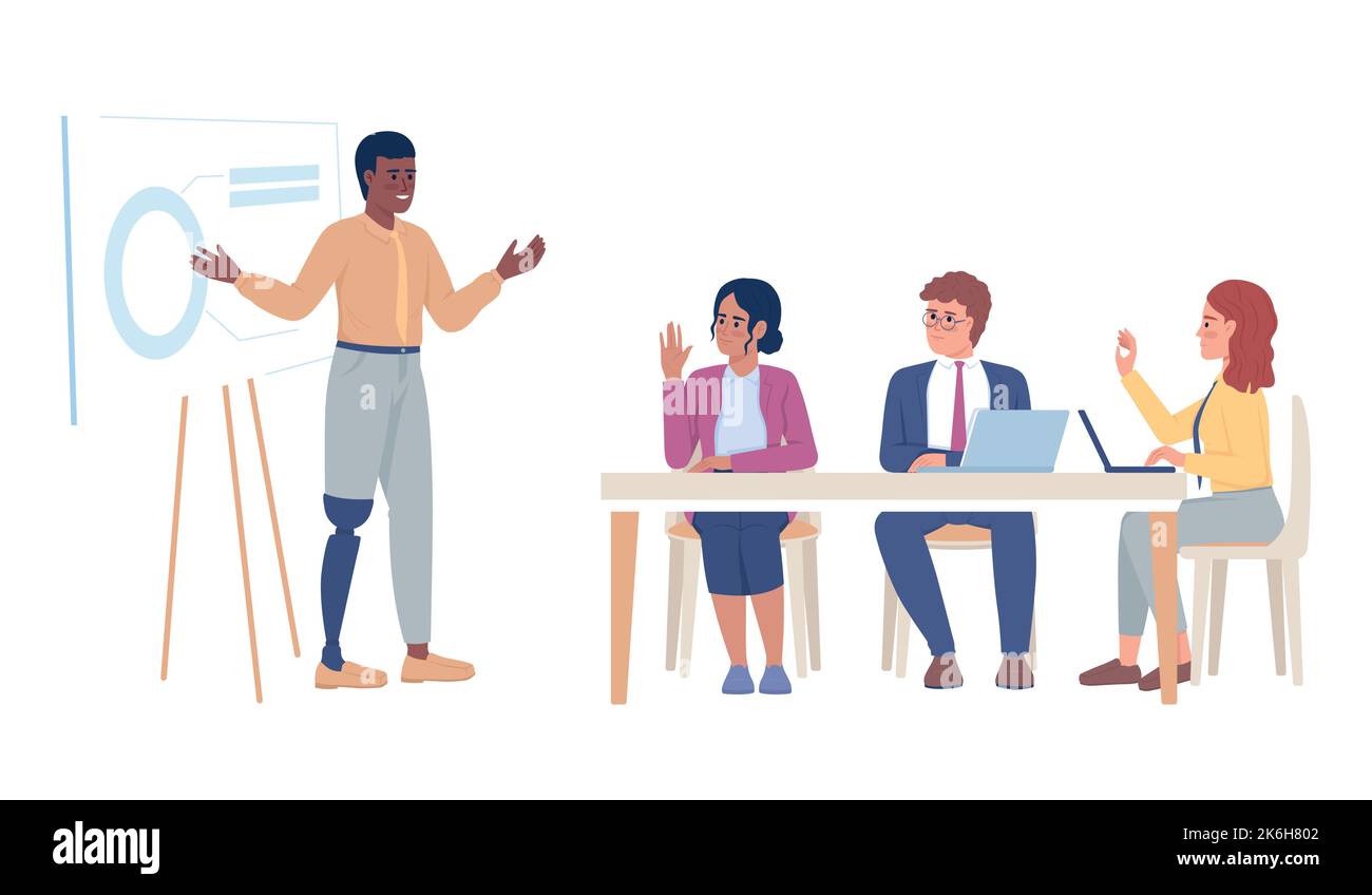 Business plan presentation semi flat color vector characters Stock Vector
