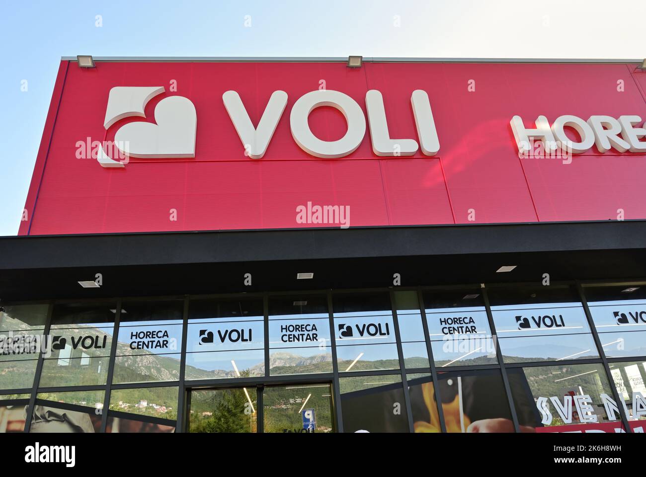 Kotor, Montenegro - June 6, 2022: VOLI supermarket, Montenegrin