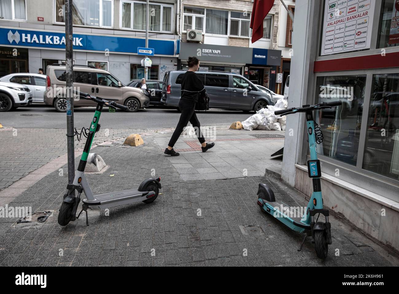 Istanbul, Turkey. 14th Oct, 2022. Scooters seen parked along the